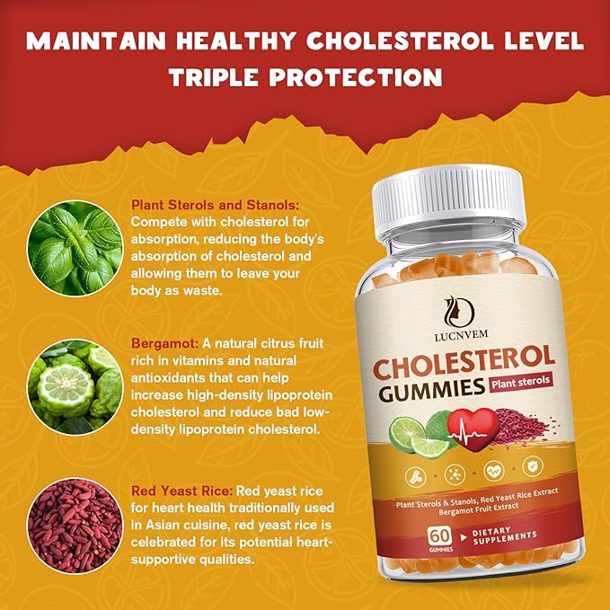 LUCNVEM Cholesterol Supplements Gummies for Cholesterol Healthy Natural Cholesterol Complex for Maintain Healthy Cholesterol Levels Daily Easy Cholesterol Gummies Snacks - 30 Day Supply
