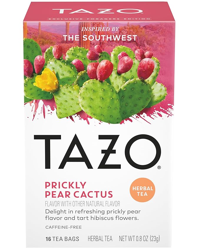 TAZO Prickly Pear Cactus Herbal Tea Caffeine-Free 48 Tea Bags Total (3 Packs) Hibiscus &amp Chamomile Blend Naturally Flavored Sustainably Packaged.