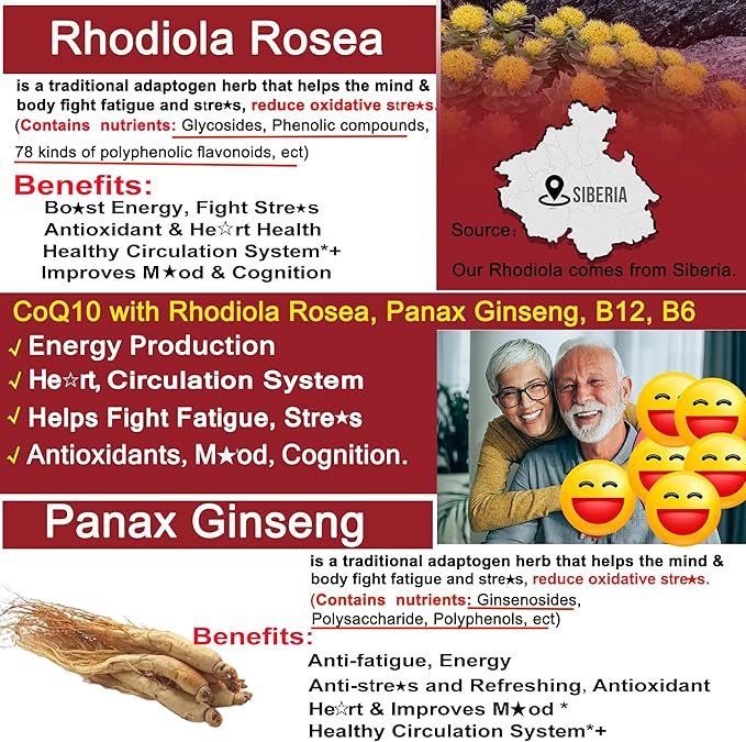 Ultra Absorption CoQ10 Gummies 200mg/400mg w/ Methyl B12 1000mcg B6 Rhodiola Rosea &amp Panax Ginseng Sugar Free CoQ10 Supplement for Energy Boost Hear-t Health Antioxidant &amp Brain Support