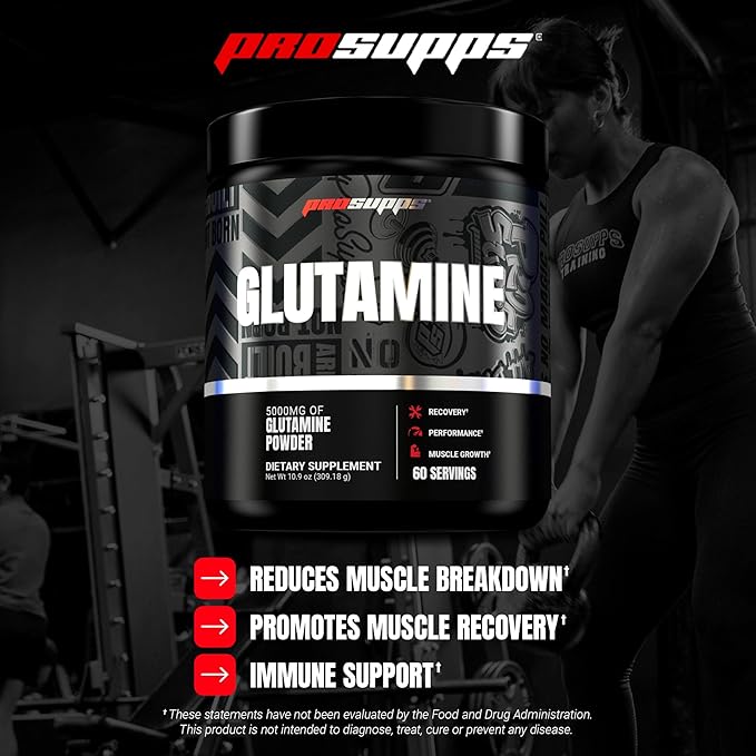 ProSupps Glutamine Powder for Men &amp Women - 5000mg L-Glutamine Workout Supplement for Muscle Recovery Immune Support &amp Gut Health - Zero Sugar &amp Carbs Gluten-Free - Unflavored 60 Servin