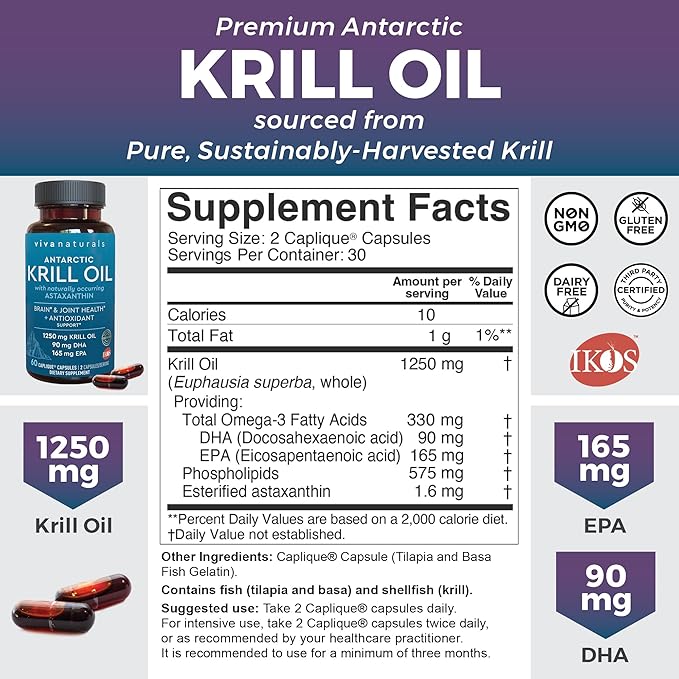Viva Naturals Antarctic Krill Oil and Elderberry Vitamin C Zinc and Vitamin D3 5000 IU Bundle 1250 mg of Krill Oil Providing Omega 3 EPA and DHA for Joint Health Elderberry for Immune Support