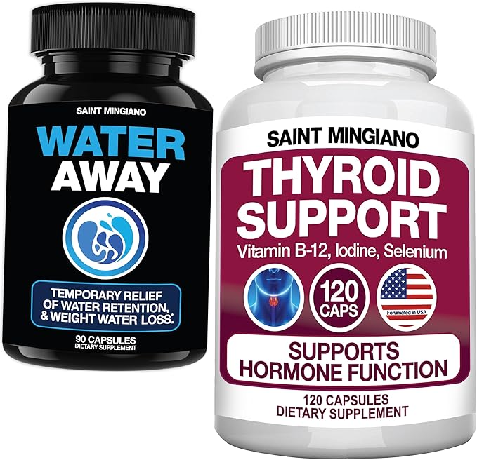 120 Thyroid Support Supplement with Iodine Capsules - with - 90 Water Away Diuretic Water Pills