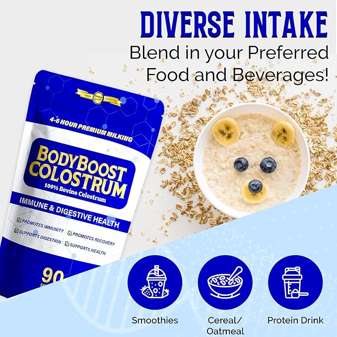 BodyBoost Premium Colostrum Whole 100% Bovine Colostrum Powder Immune Booster Supplement with Immunoglobulin &amp Lactoferrin Grass Fed Colostrum Powder Gut Health Diverse Intake16 oz