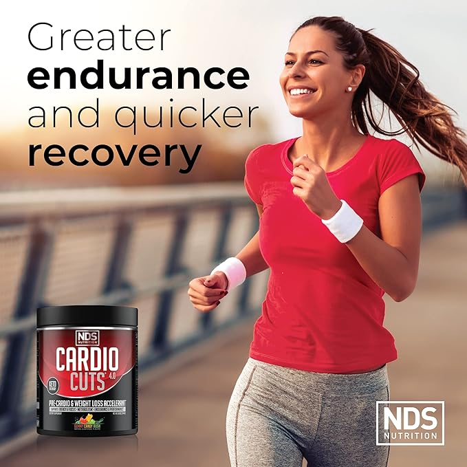 Cardio Cuts NDS Nutrition 4.0 Pre Workout Supplement - Advanced Weight Loss and Pre Cardio Formula with L-Carnitine CLA MCTs L-Glutamine and Safflower Oil - Gummy Rush (40 Servings)