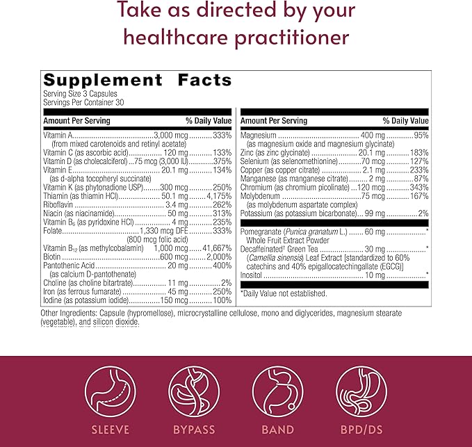 Bariatric Advantage Ultra Multivitamin with Iron - Ultra Multi with Iron - Capsule Format Multivitamin - Provides Full Complex of B Vitamins - with Vitamin C Chromium &amp More - 90 Capsules