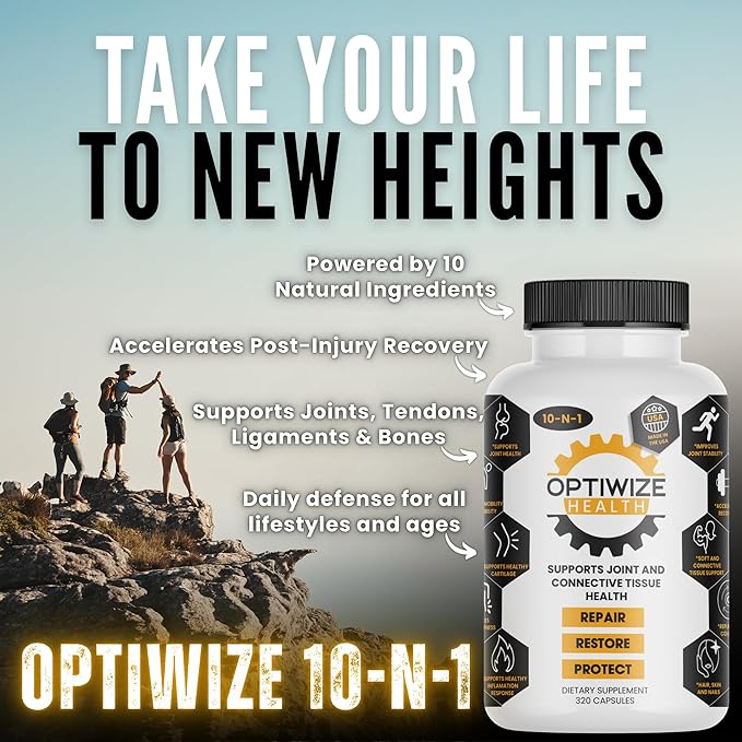 OptiWize 10-N-1 Joint Support Hydrolyzed CollagenMSM Hyaluronic Acid GlucosamineChondroitin &amp More- Targets Joint Discomfort Improves Mobility &amp Flexibility 320 Caps for Men &amp Women M