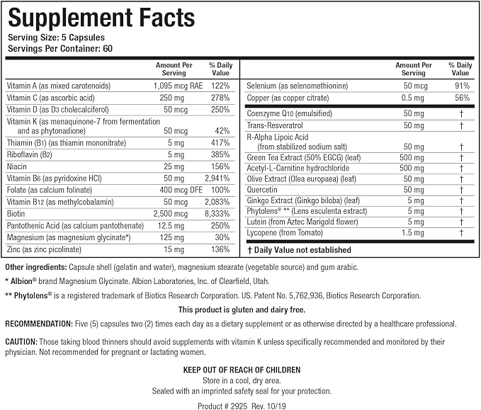Biotics Research VasculoSirt®– Formulated with The Assistance of Mark Houston MD Cardiovascular and Healthy Support for Healthy Blood Flow Support CoQ10 Resveratrol ALA Ginkgo - 300 Capsules