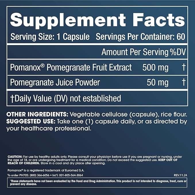 ProHealth Full Spectrum Pomegranate Supplement 60 Capsules Heart Support with Pomegranate Extract&ampPomegranate Juice Powder
