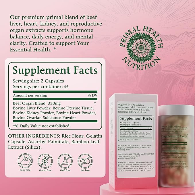 Beef Organ Supplement for Women – Primal Health Blend Capsules Supports Vitality &amp Energy Cycle Health Hormone Balance for Women Immunity Skin &amp Hair Hormone Harmony for Woman 90 Capsule