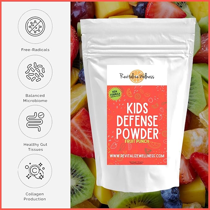 Kids Defense Powder | New Formula Improved Flavor | Orthomolecular Dose of 1000 mg Vitamin C and 250 mg B3 | Pure Corn Free &amp GMO-Free | Fruit Punch Flavor | 120 Servings