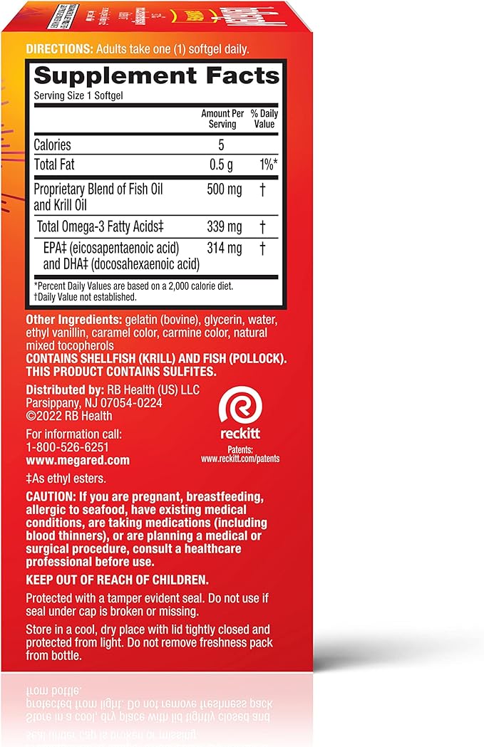 Megared Omega-3 Fish Oil + High Absorption Krill Oil 500mg Softgels MegaRed Advanced 4in1 (80 count in a bottle) Concentrated Omega-3 Fish &amp Krill Oil Supplement