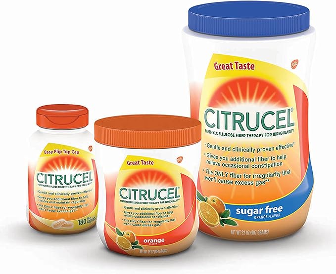 CITRUCEL Sugar Free Fiber Powder for Occasional Constipation Relief Methylcellulose Fiber Powder Orange Flavor - 32 Ounces