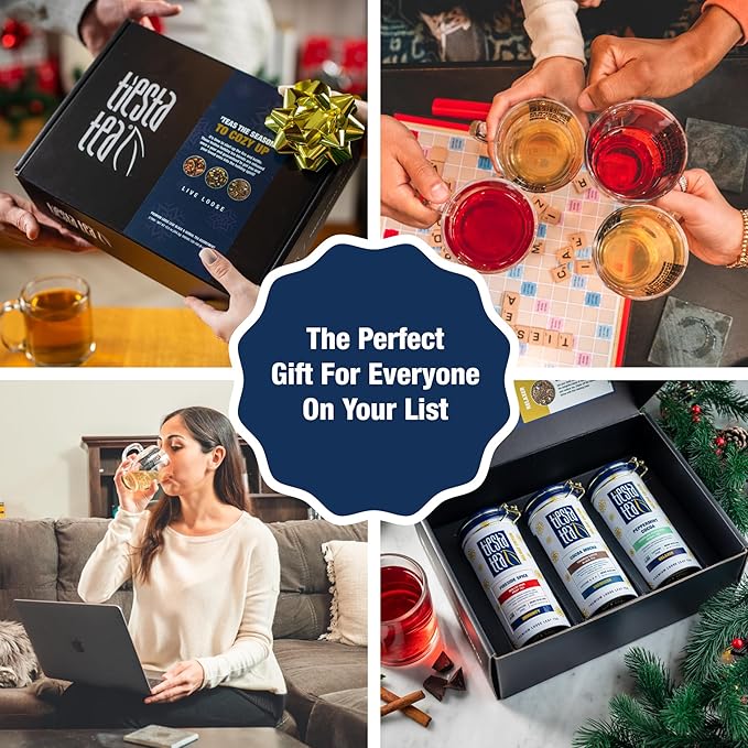 Tiesta Tea - Holiday Loose Leaf Tea Gift Set High to Non-Caffeinated Holiday Blends 3 Tins of Hot &amp Iced Brews Variety Pack Fireside Spice Peppermint Cocoa &amp Cocoa Mocha