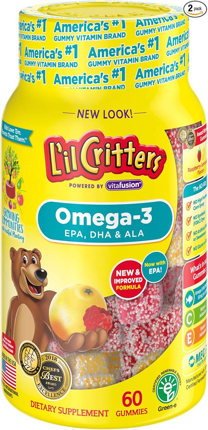 Lil Critters Omega-3 DHA LemonadeChewable 60 Count Pack of 2