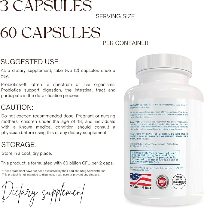 Probiotic Supplement – 60 Billion CFU for Gut &amp Immune Health – Probiotics for Men and Women with Lactobacillus &amp Bifidobacterium – Shelf Stable – 60 Capsules