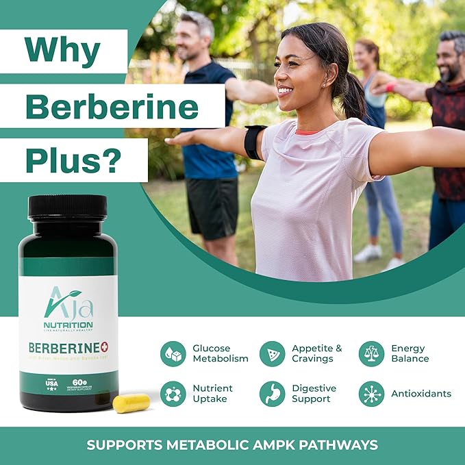 Berberine Plus – Triple Action Metabolic Support with 97% Pure Berberine HCL 1000mg Daily Serving – Activates AMPK for Glucose Metabolism Energy &amp Digestive Support – 60 Vegan Capsules