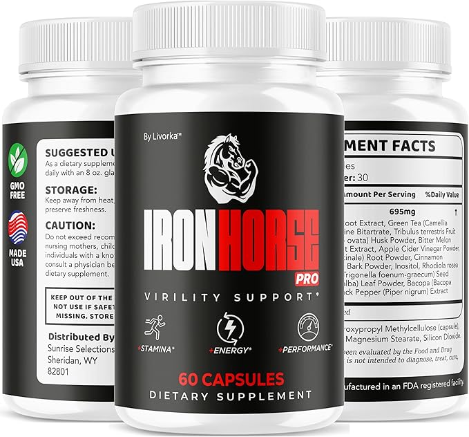(2 Pack) Iron Horse Pro Supplement Pills - Official Advanced Formula Support Capsules - Maximum Strength Natural Iron Horse Pro for Overall Health &amp Wellness 120 Capsules for 2 Months