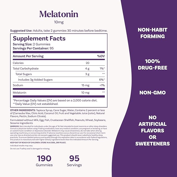 Natrol Melatonin Gummies Sleep Support 190 Strawberry-Flavored Adult Melatonin Gummies 10 mg Sleep Aids for Adults