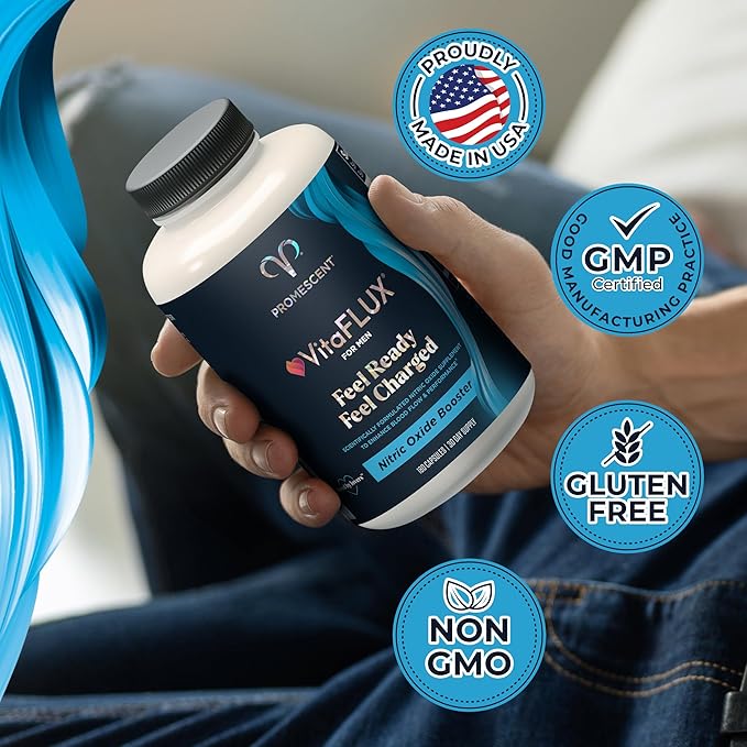 Promescent VitaFLUX Nitric Oxide Supplements for Men Fast Acting Male Enhancing Pills for Stamina Size &amp Performance L-Arginine L-Citrulline L-Carnitine (30 Servings)