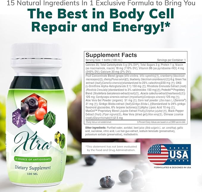 Univera Xtra Minis Multimineral fruites Complex 15 Natural Ingredients Stress Management Focus &amp Clarity Joint Comfort Antioxidant Protection - 3.38 Fl Oz (Pack of 20)