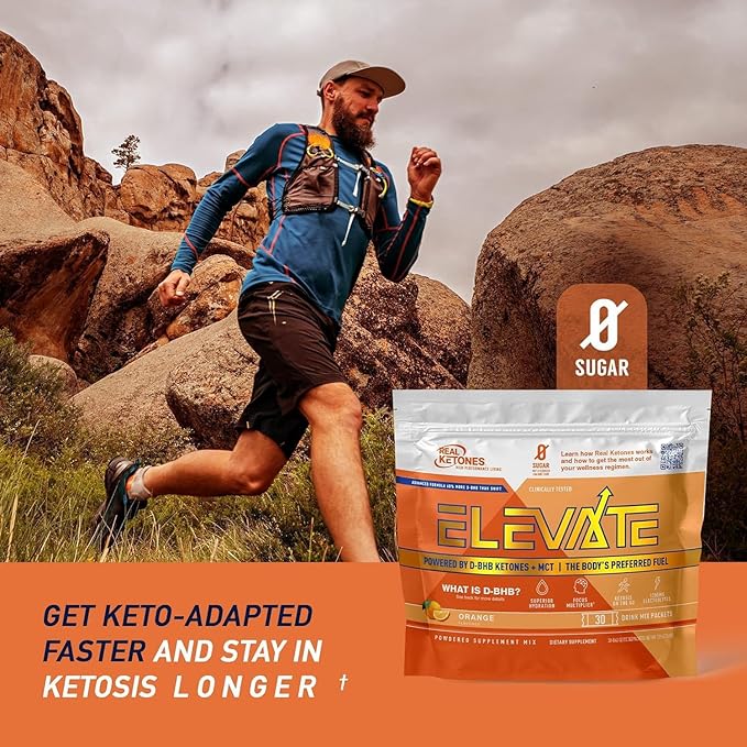 Real Ketones MCT &amp BHB Exogenous Ketones Drink Mix Packets Elevate Keto Electrolytes Powder Packets No Sugar with 4 Main Electrolytes Plus Hydrating Proprietary Keto BHB - 30 Pack Orange