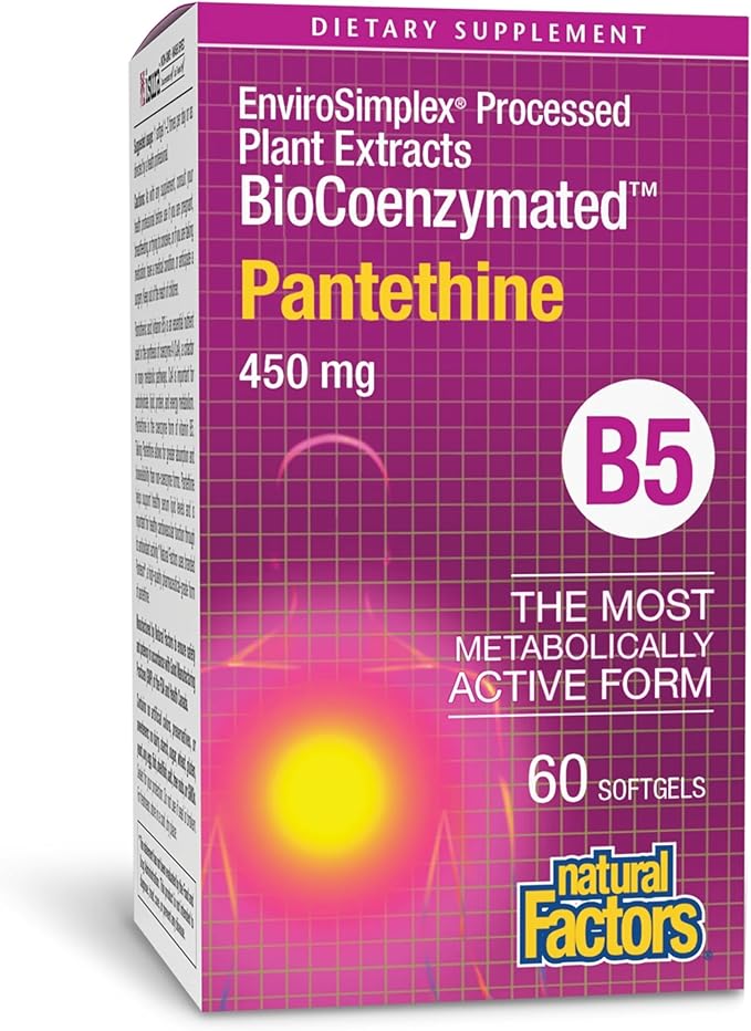 Natural Factors BioCoenzymated Pantethine - B Vitamin Support for Energy Support &amp Cardiovascular Health - Active Coenzyme Form - Non-GMO Gluten-Free &amp Dairy-Free - 60 Softgels