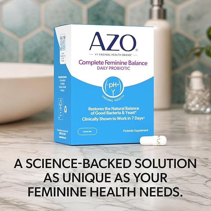 AZO Complete Feminine Balance Daily Vaginal Probiotics for WomenClinically Proven to Help Protect Vaginal HealthHelps Balance pH and Yeast60 Count (Pack of 2)