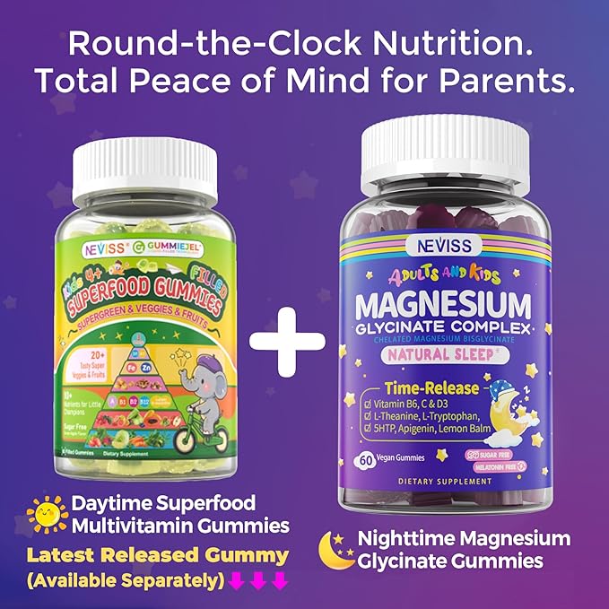 Magnesium Glycinate Gummies for Adults &amp Kids 4+ Sugar Free Magnesium Bisglycinate Supplement 400/200mg with B6D3 5HTP L-Theanine for Sleep &amp Relaxation Brain Muscle Melatonin Free Gummi
