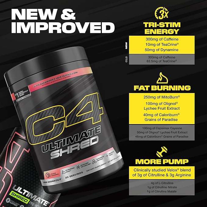 Cellucor C4 Ultimate Shred Pre Workout Powder Fat Burner for Men &amp Women Weight Loss Supplement with Ginger Root Extract Strawberry Watermelon 20 Servings 12.3 Ounce (Pack of 1)