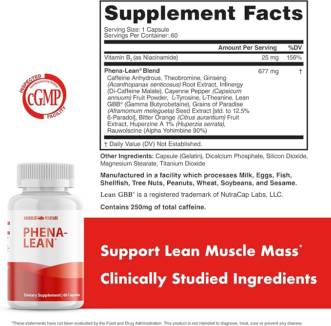 Anabolic Warfare Phena-Lean Premier Supplement from Thermogenic Body Composition Supplement – Fuel Your Fire Promote Energy Increase Focus* - 60 Capsules.