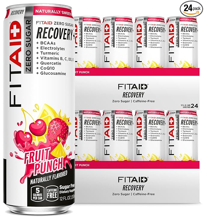 FITAID ZERO Keto-Friendly Number 1 Post-Workout Recovery Drink Contains Zero Sugar BCAA Glucosamine 5 Calories Fruit Punch 12 Fl Oz (Pack of 24) - Packaging May Vary