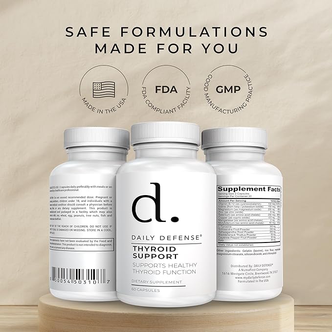 Thyroid Defense - Thyroid Support Supplement for Women and Men Selenium with Iodine Zinc B12 Ashwagandha and L-Tyrosine Supports Hormone Health Energy and Metabolism