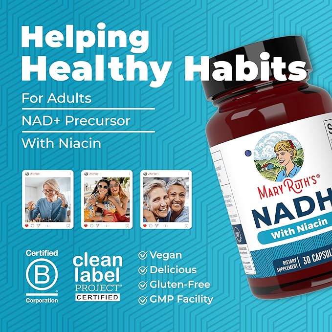 MARYRUTH'S NADH Capsules | Niacin | NAD+ Precursor | Trans-Resveratrol | CoQ10 | Cellular Energy | Energy Metabolism | Cognitive Function | Vegan | Gluten-Free | 1 Capsule Daily | 30 Servings
