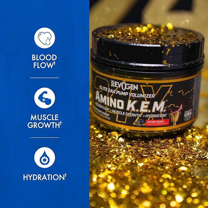 Evogen Amino K.E.M. - EAA &amp BCAA Powder Pump Volumizer | BCAAs Amino Acids Supplement for Blood Flow Muscle Growth &amp Hydration | Victory Punch | 30 Servings