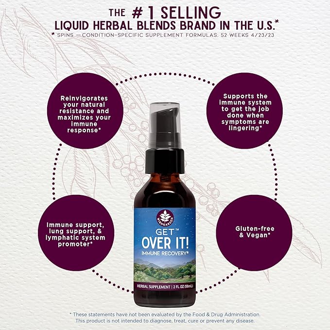 WishGarden Herbs Get Over It! - Herbal Immunity Recovery Supplement &amp Immune Booster Tincture Provides Immunity Boost to Help Eliminate Stubborn Conditions Immune Support Lung Support Biotic