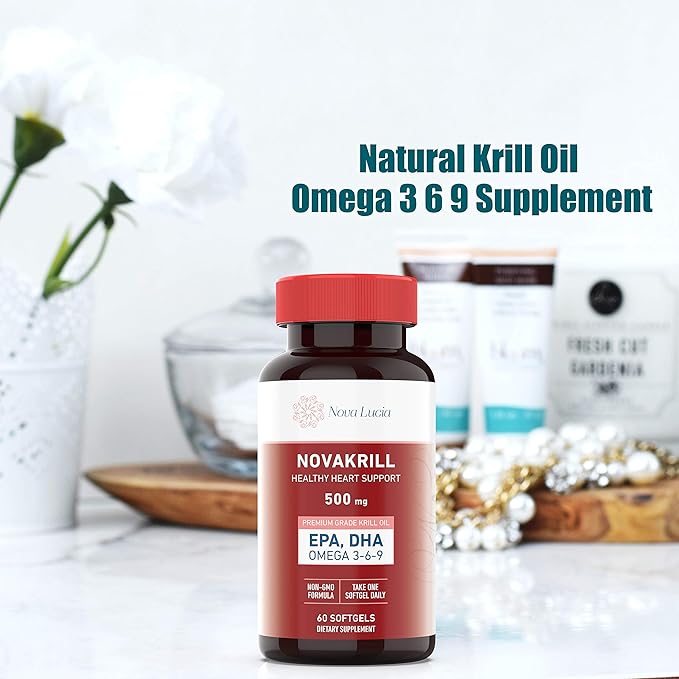NovaKrill Krill Oil Omega 3 Supplement – 1000mg Softgels with EPA DHA Astaxanthin – No Fishy Aftertaste – Easy to Swallow Antarctic Krill Oil – 60 Liquid Capsules