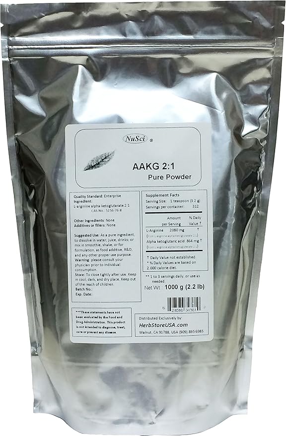 AAKG (2:1) 1000g (2.2 lb 35.2 oz) L-Arginine Alpha Ketoglutarate (2:1) Pure Powder Maximum Strength