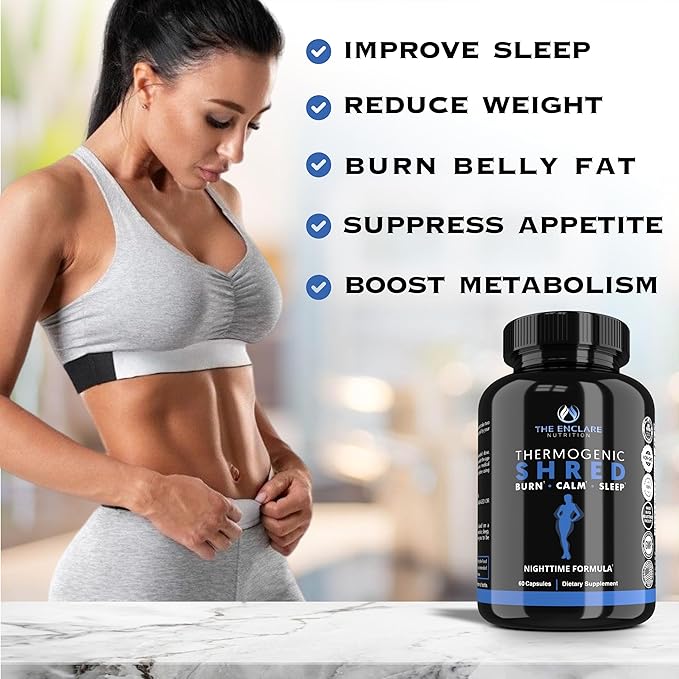 THE ENCLARE NUTRITION Thermogenic Shred Fat Burner Sleep Aid Diet Pills Appetite Suppressant Weight Loss Metabolism Booster with CLA Ashwagandha Melatonin L Theanine L Carnitine Niacin (1)
