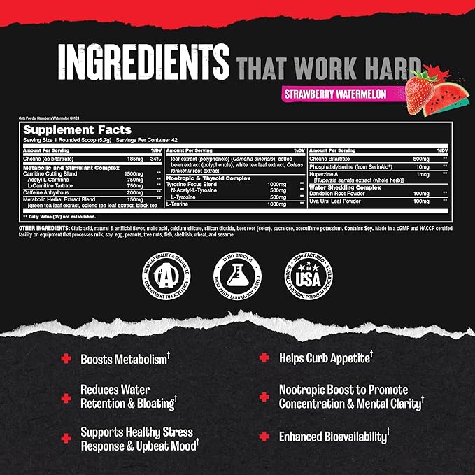 Animal Cuts Thermogenic Fat Burner Powder - Weight Loss for Women and Men for Metabolism Energy Focus and Nootropic Brain Support with Ketones Appetite Suppressant - Strawberry Watermelon Flavor