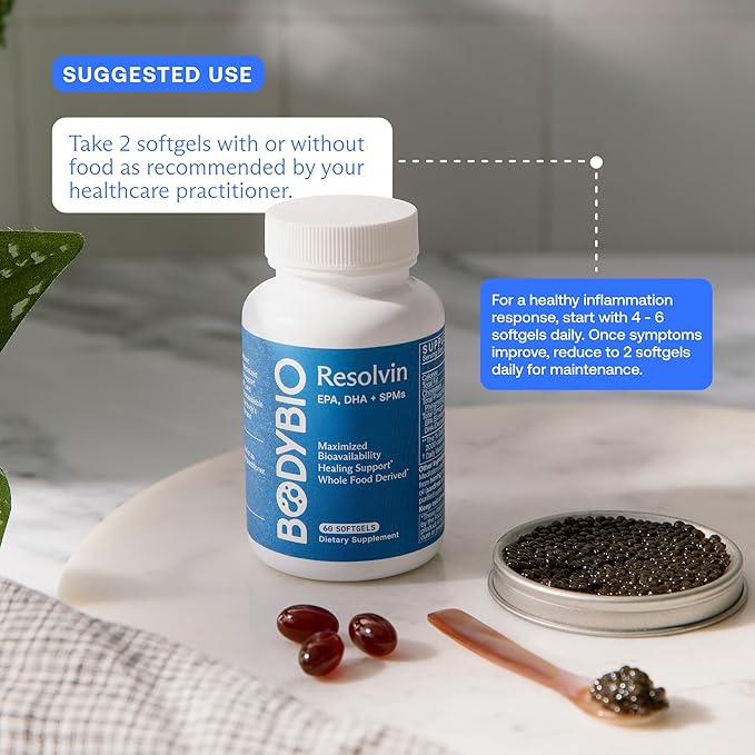 BodyBio Resolvin - Specialized Pro-resolving Mediators SPMs with Herring Caviar Extract - Support Healthy Inflammation Response Skin Repair Joint Comfort &amp Brain Health