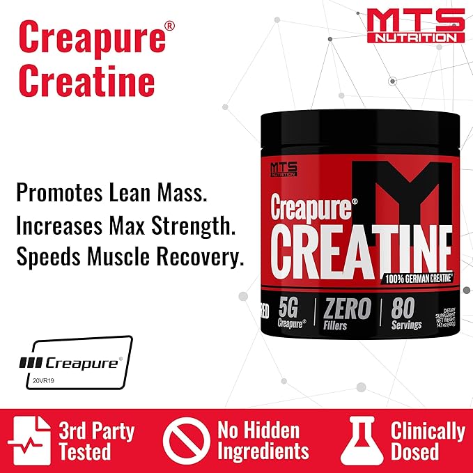 MTS Nutrition Creapure Creatine Powder - Muscle Growth &amp Recovery Supplement - 80 Servings Unflavored