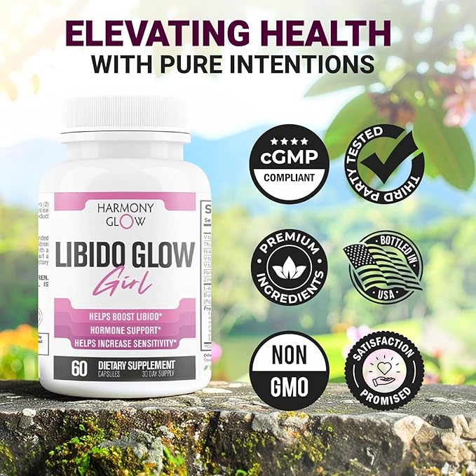Libido Glow Girl | 14 in 1 Powerful Libido Booster for Women &amp Aphrodisiac | Helps Improve Women's Drive Passion Sensitivity | Maca Tribulus Ashwagandha | 3rd Party Tested Supplement - 60 Pill