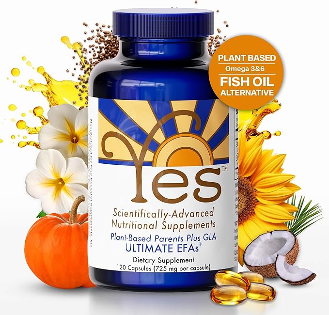 YES Plant-Based Omega 3-6-9 – Burpless Fish Oil Alternative with Flax Evening Primrose (GLA) Pumpkin Sunflower &amp Coconut Oil – Heart Skin Eye &amp Immune Support – 120 Capsules (4 Pack)