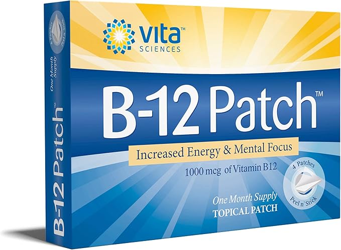 Vita Sciences Vitamin B12 Patch - Extra Strength Formula for Men and Women 1 Month Supply. Boost Energy Focus Memory &amp Metabolism