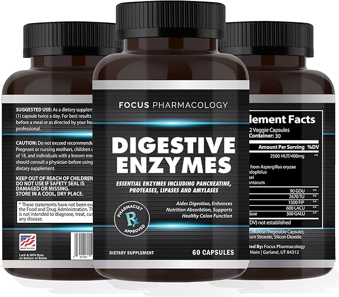 Digestive Enzymes and Priobiotics Blend - 60 Ct Protease Lipase Lactase Galactosidase Acidophilus Casei Plantarum