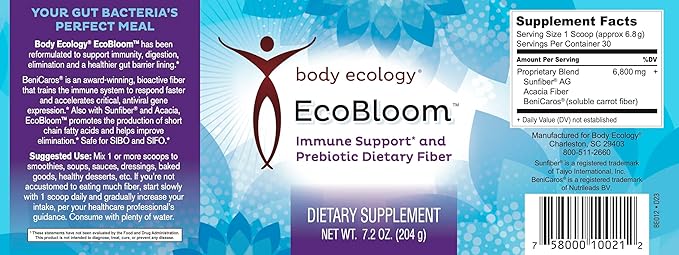 Body Ecology EcoBloom Immune Support | Prebiotic Dietary Fiber | Stomach Friendly | 7.2oz Reusable Container Powder