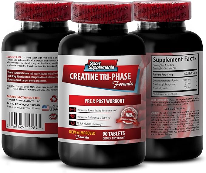 creatine for women and men - Creatine Tri Phase - Assist in Energy Production - Creatine monohydrate Pills Creatine Monohydrate Powder Creatine Alphaketoglutarate Creatine Pyruvate - 1B 90 Tablets