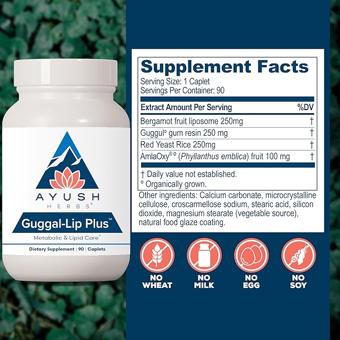Ayush Herbs Guggal-Lip Plus - Metabolic Vitamins for Women &amp Men Daily Pill Pure &amp Natural Metabolic Health Supplement with Guggul - 90 Servings