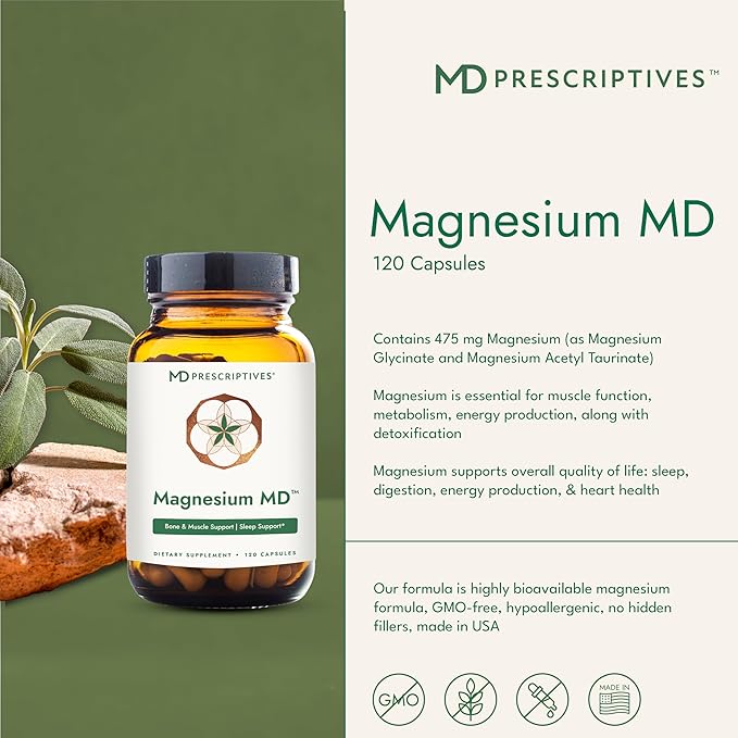 MD Prescriptives - Magnesium MD - Highly Absorbable Dietary Magnesium Supplement with Glycinate &amp Acetyl Taurinate - 120 Capsules