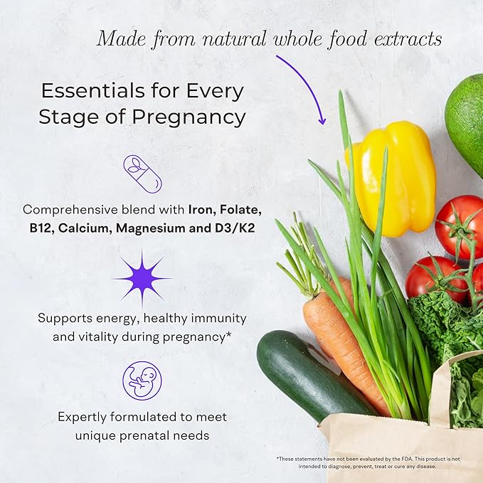 Whole Food Prenatal Vitamins (120 Capsules) Natural Support for Maternal and Fetal Health Prenatal Multivitamin for Women with Choline B Vitamins and More Vegan No Soy Gluten or Dairy